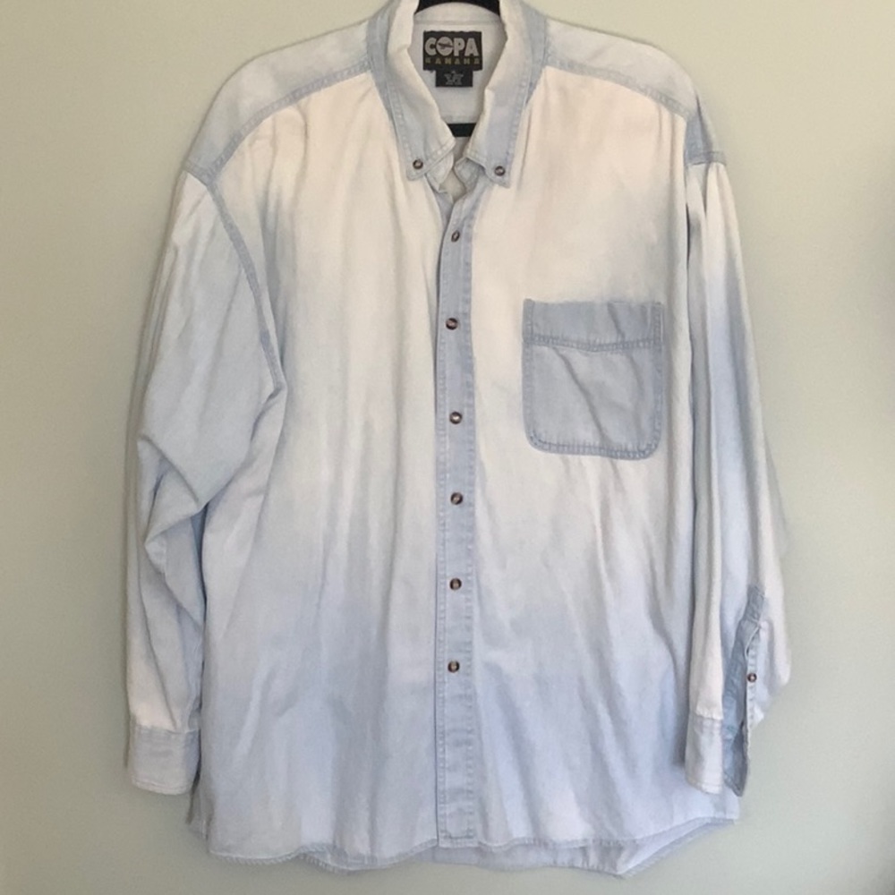 MENS SHIRT LIGHT DENIM W/ SAN ANTONIO BOOT ON BACK XL COPA BANANA